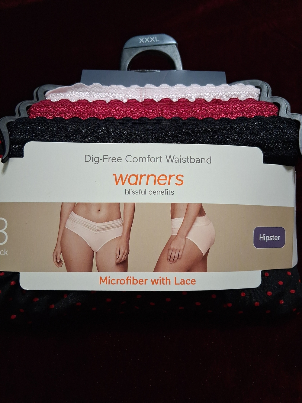 Warners Women's Microfiber Hipster Panties - Black, Red, Light Pink